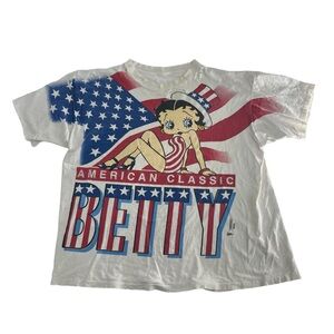 Vintage 90s Betty Boop Shirt‎ Mens XL White AOP USA American Classic 1995 Freeze